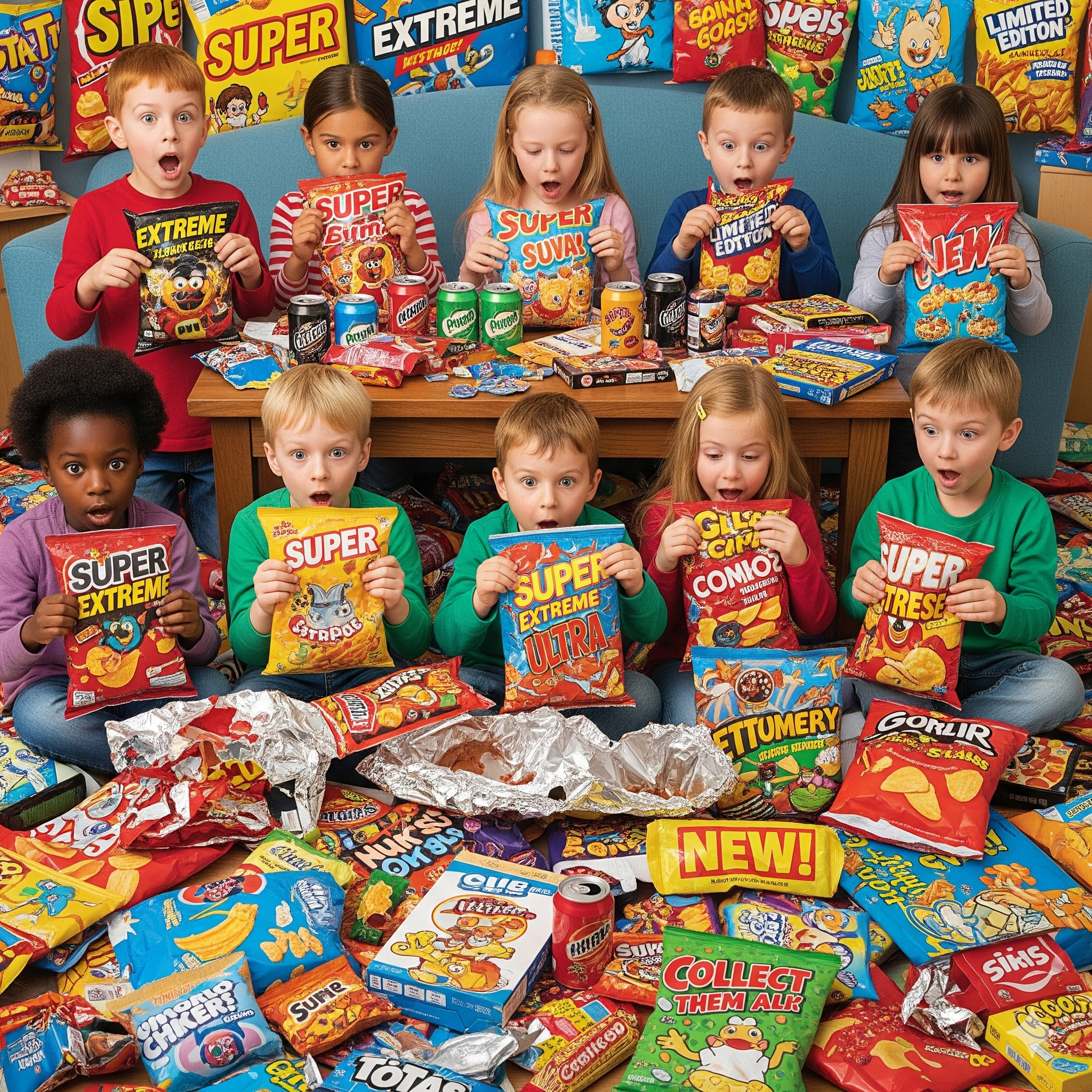 Children eating junk food